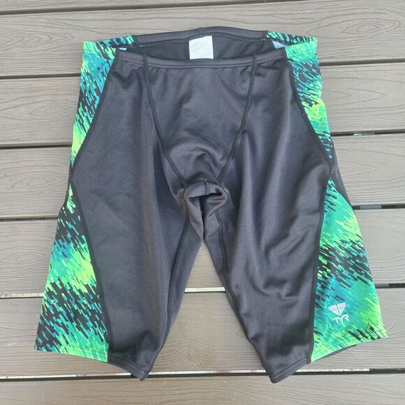 TYR Durafast Perseus Jammer Black/ Green Swimsuit Size 32 New Sample - Picture 1 of 3